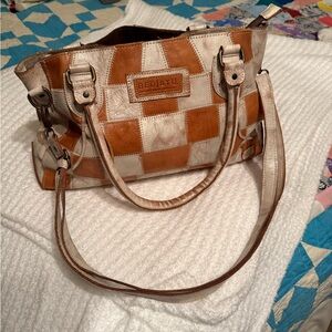 BED|STU Patchwork Shoulder Bag in Tan and Cream